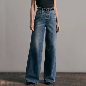 Rag & Bones “Sofia” Wide Leg High Ride Denim Jeans in Prbble Wash, sz 27